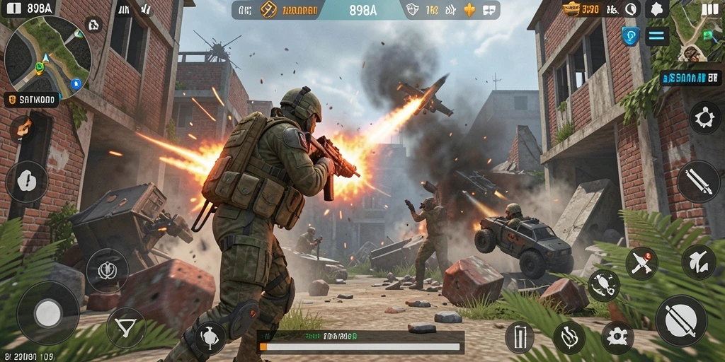 Screenshot gameplay TPS 898A yang menampilkan pertempuran intens.