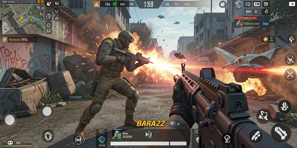 Gameplay menegangkan BARA22 saat berperang di medan perang.