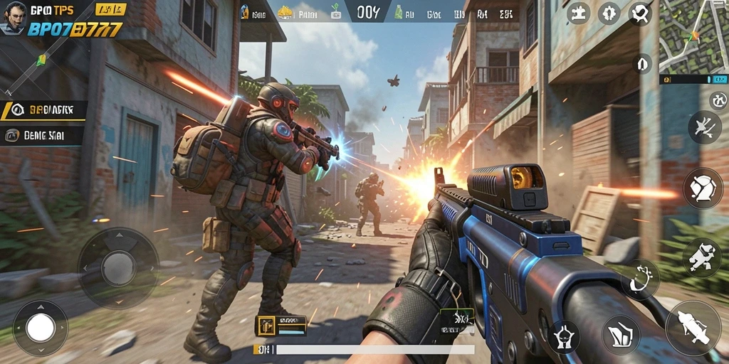 Screenshot gameplay intens dari BPO777, menunjukkan aksi TPS yang mendebarkan.