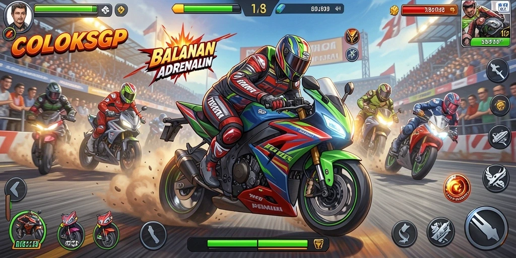 Gameplay seru dengan balapan motor di jalanan kota yang menantang.