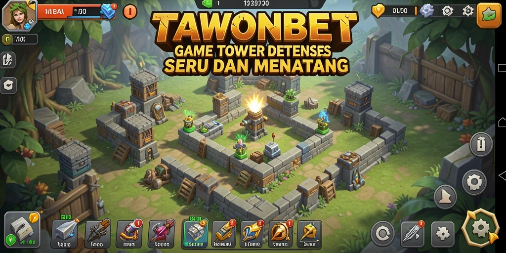 Screenshot gameplay TAWONBET menampilkan menara pertahanan yang siap melawan gelombang musuh.